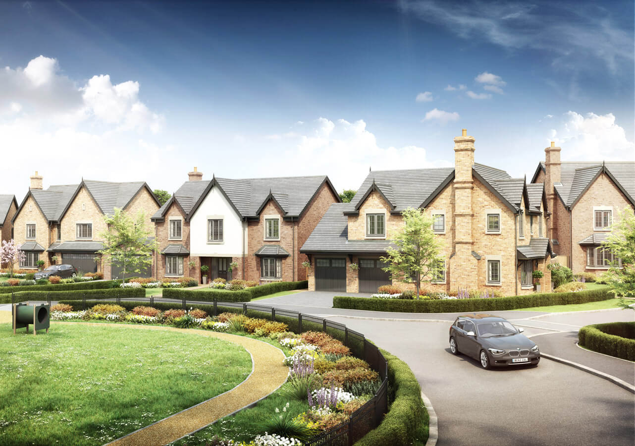 Hawthorns street scene view. New build homes in Keele.