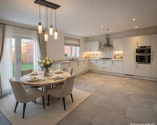 open plan kitchen with french doors