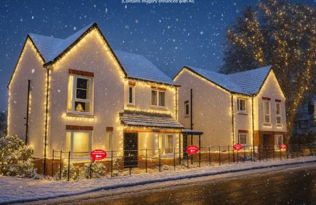 Elysium home lit with Christmas lights