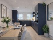 open plan navy kitchen diner