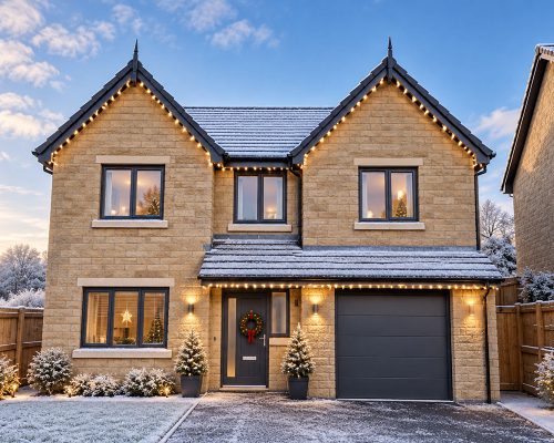 the kerridge in snow decorated for christmas